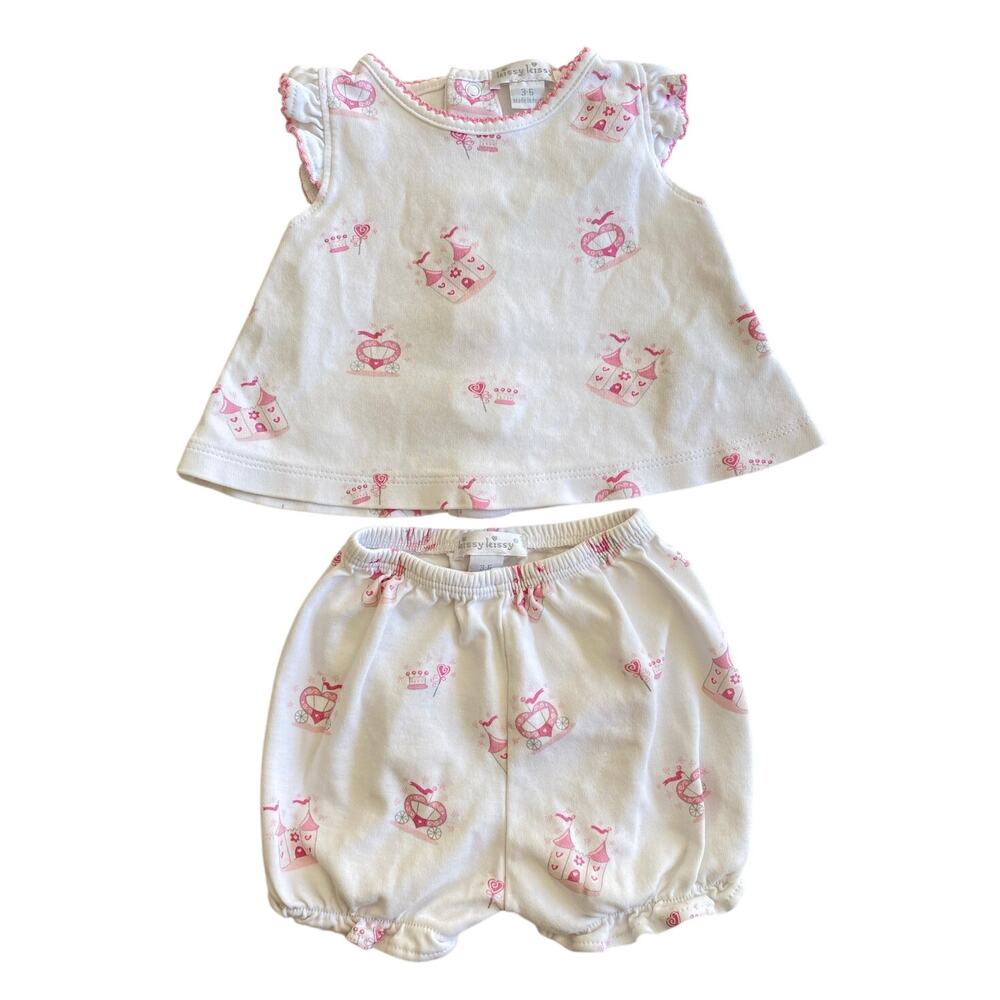 Kissy Kissy Baby Girls Pink Princess Castle Sunsuit Set Outfit Pima Cotton 3-6m